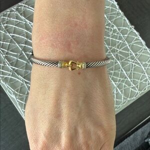 David Yurman Silver and Gold Cable Diamond Bracelet
